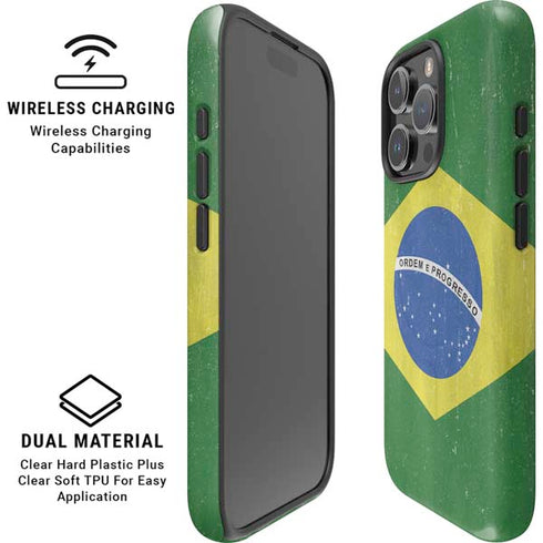 Brazil Flag Distressed iPhone 16 Pro Magsafe Impact Case